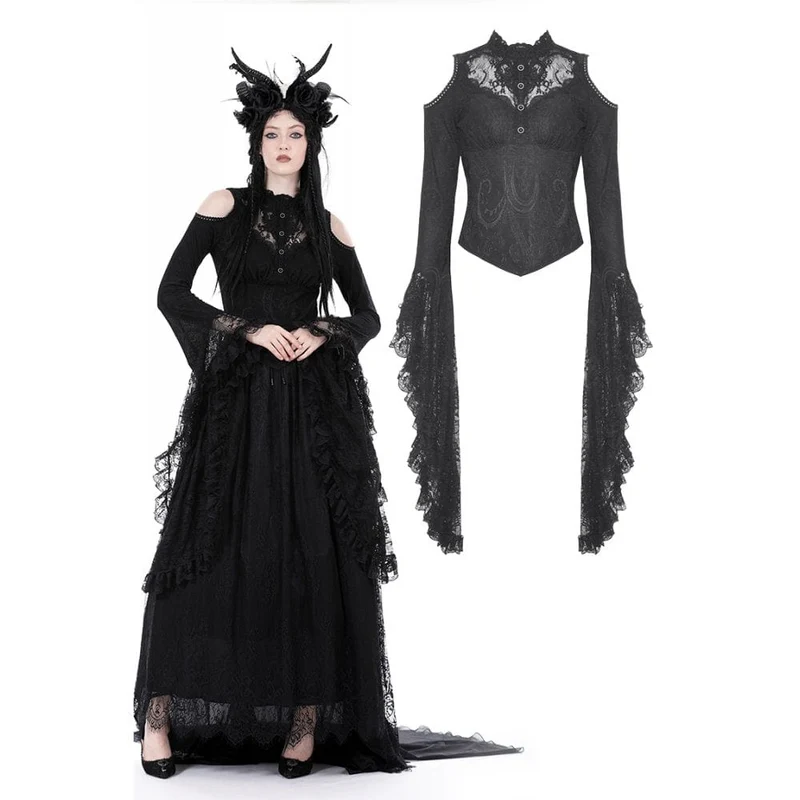 Gothic off Shoulder spets blus med utsvängda ärmar för kvinnor