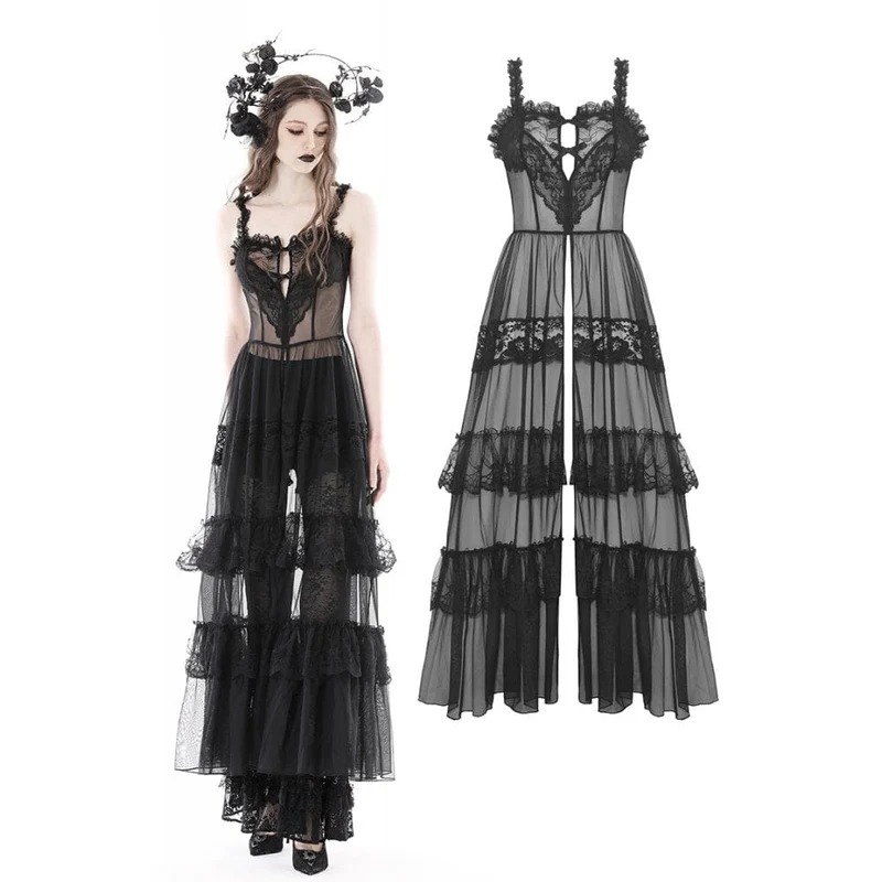 Gothic Split Sheer Mesh Slipklänning för kvinnor