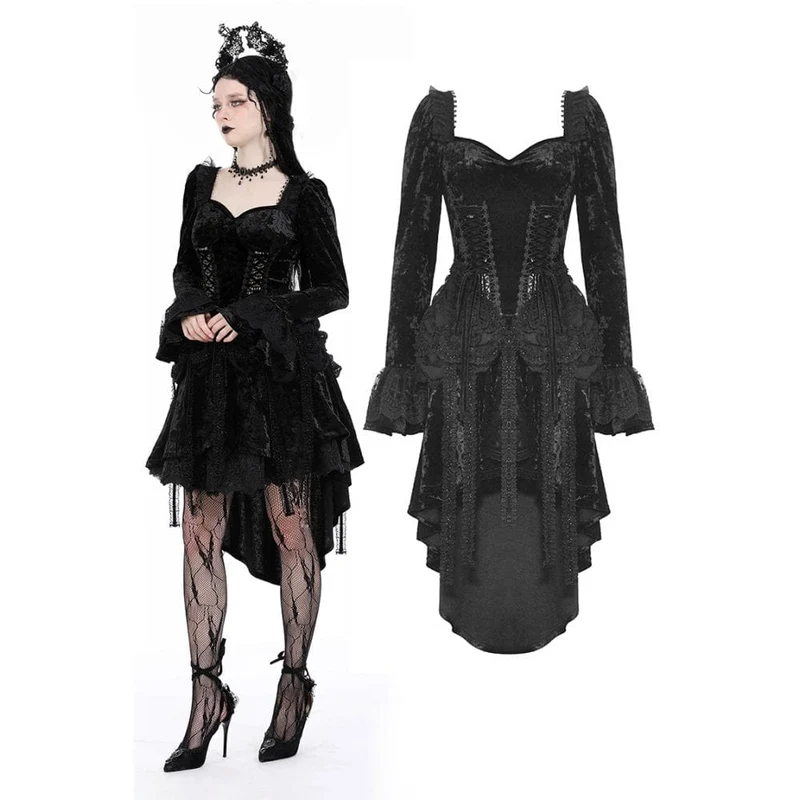 Gothic Layered High-Low Velvet Klänning för kvinnor