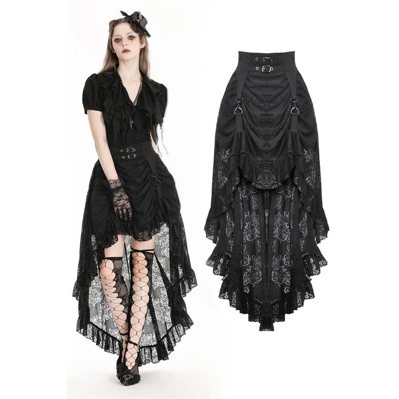 Gothic hög/låg spetskjol för kvinnor