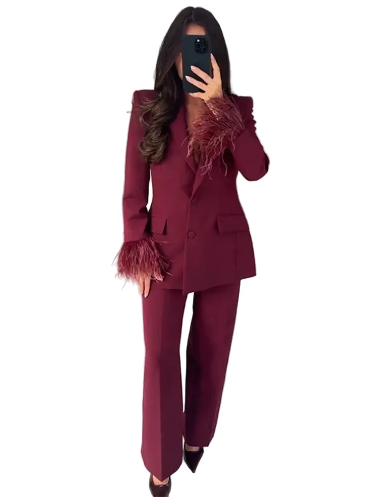 Dam Kostym Set med Blazer och Byxor