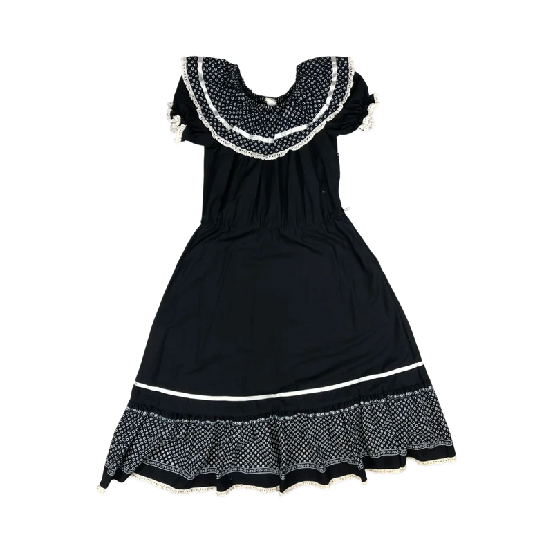 Vintage 70s Black & White Prairie Cottagecore Cotton Midi Dress 8