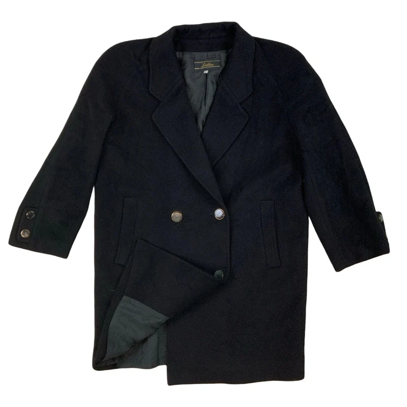 Vintage Womens Black Cashmere Double Breasted Blazer coat 14 16