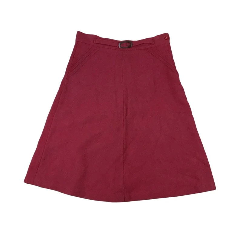 Vintage 60s 70s Red Wool Midi Skirt S 10 12
