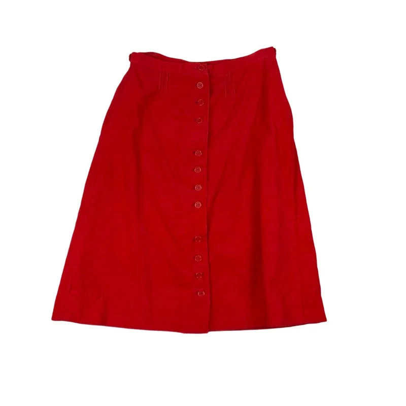 Vintage 60s 70s Red Corduroy Midi Skirt XS 8