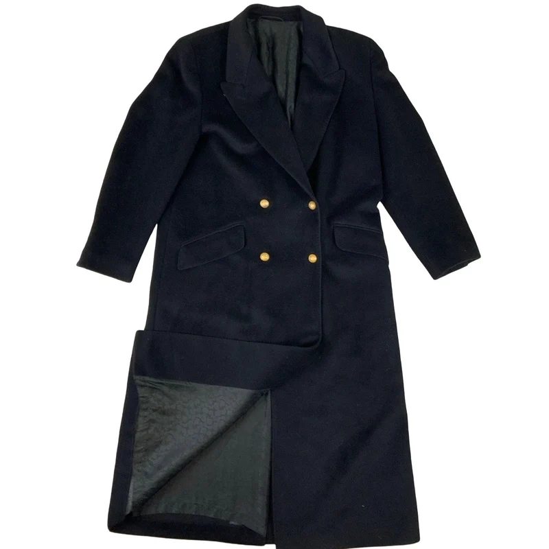 Vintage Mens Double Breasted Angora Wool Coat Black M