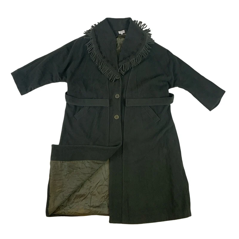 Vintage Green Wool Tassel Collar Long Coat XXL 20 22