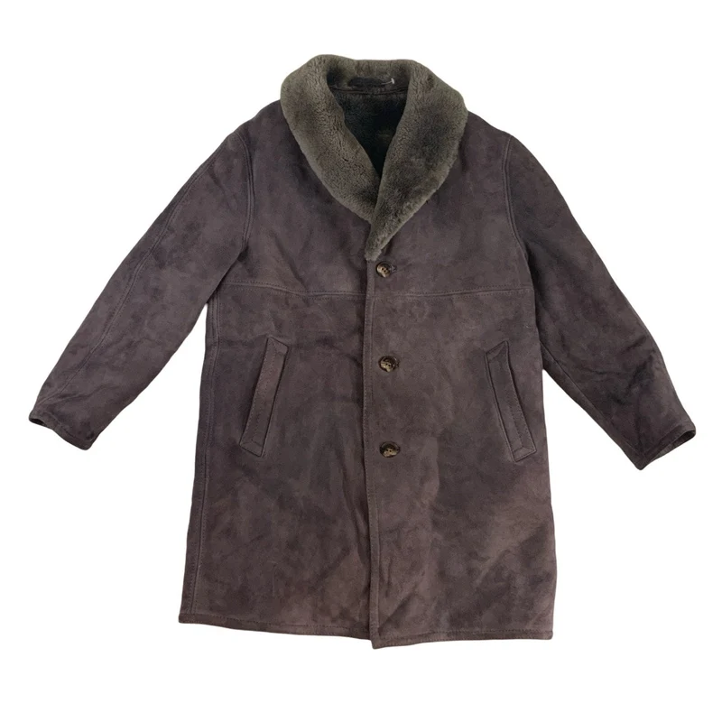 Vintage Purple Grey Shearling Sheepskin Coat Jacket 16