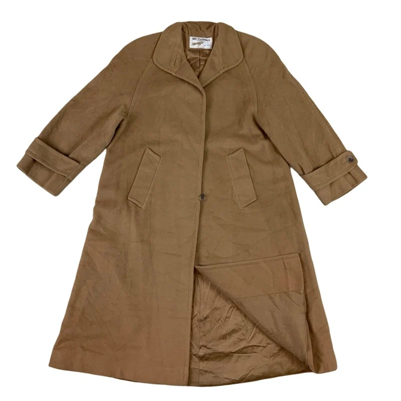 Vintage USA Pure Cashmere Tan Long Coat Overcoat Trench 14 16