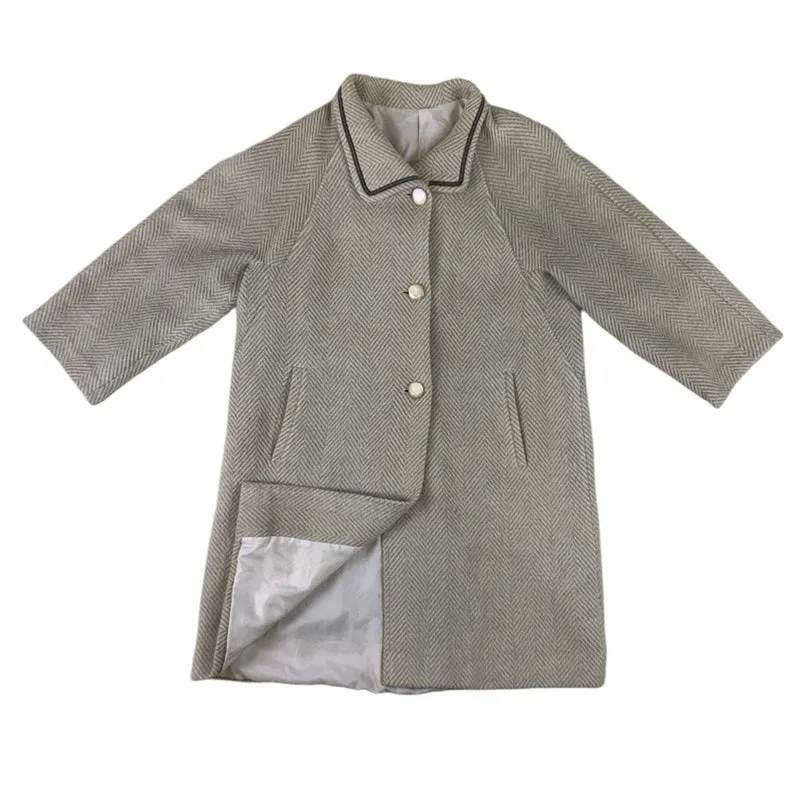 Vintage Womens Grey Striped Mohair Wool Long Coat 14 16