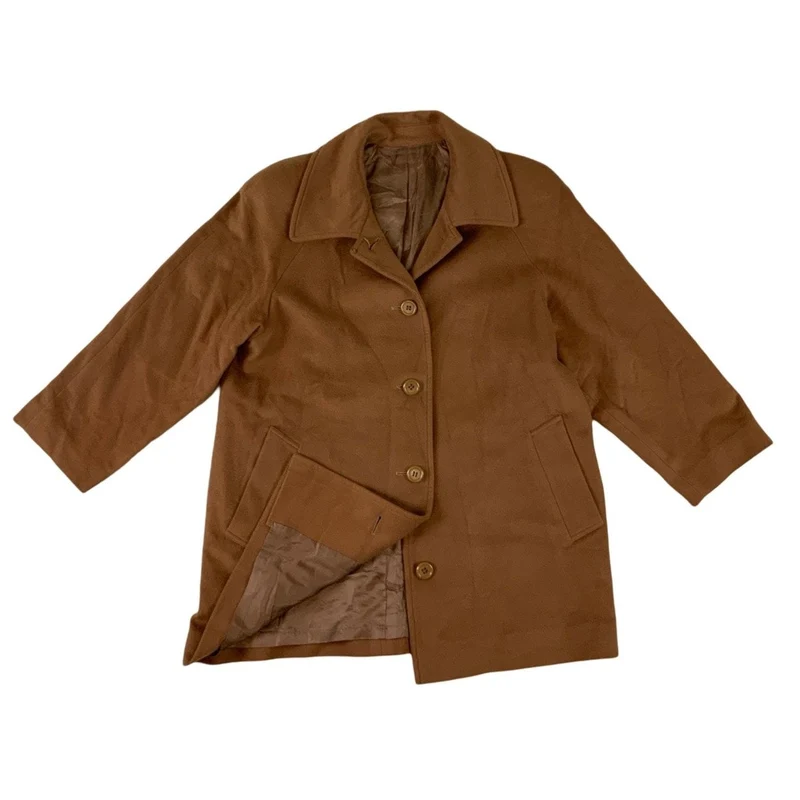 Vintage 70s Womens Brown Wool Winter Coat 16