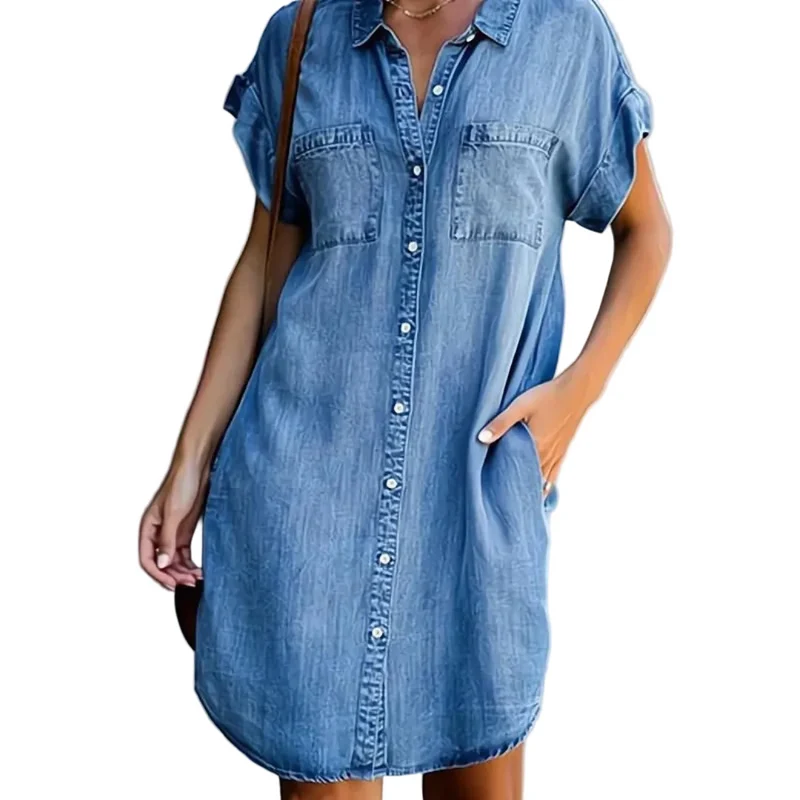 Kvinnors Denimklänning Lätt och Bekväm