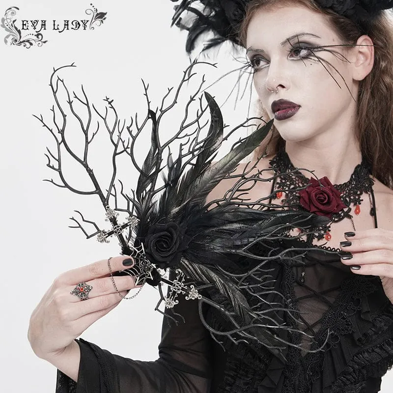 Gotisk dendritisk fläkt med rosfjäder för kvinnor