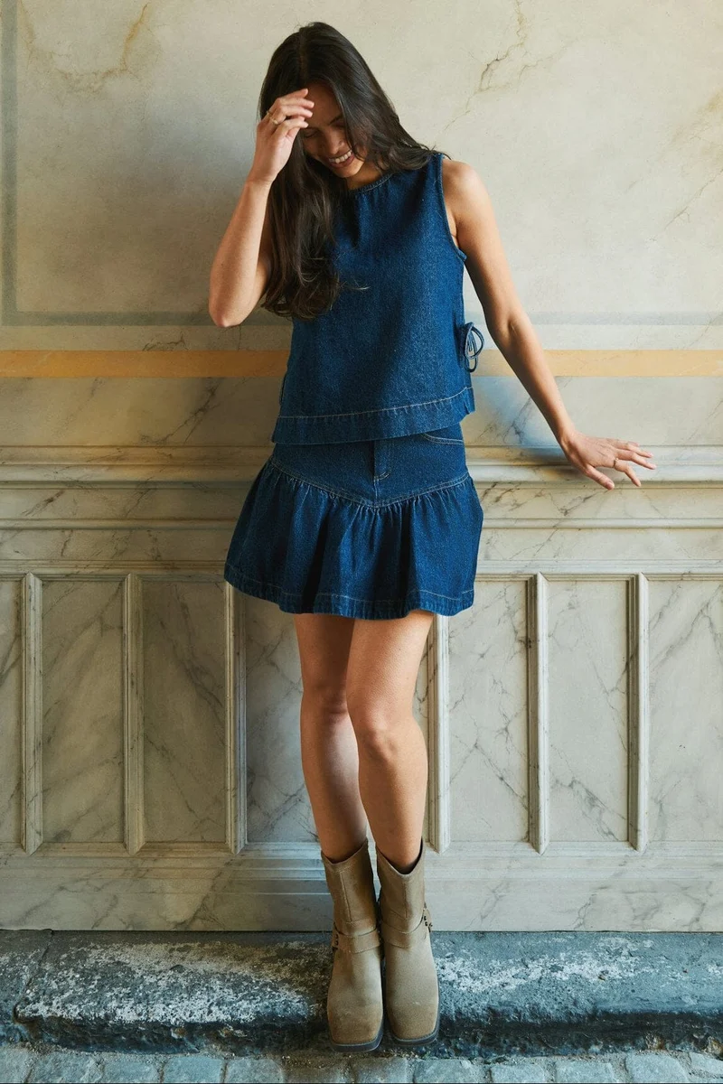 Neo Noir - Tripa Denim Frill Skirt 165971 - 140 - Blue