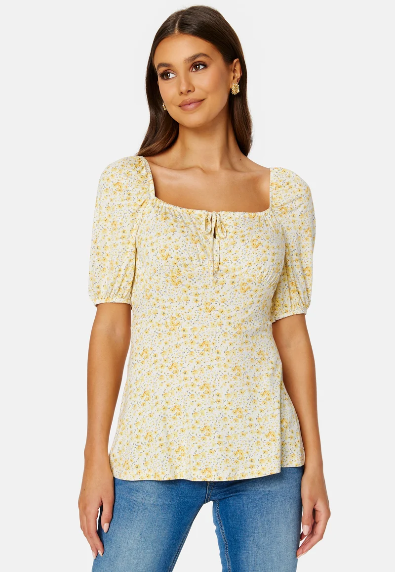 Ruched Short Sleeve Tie Top