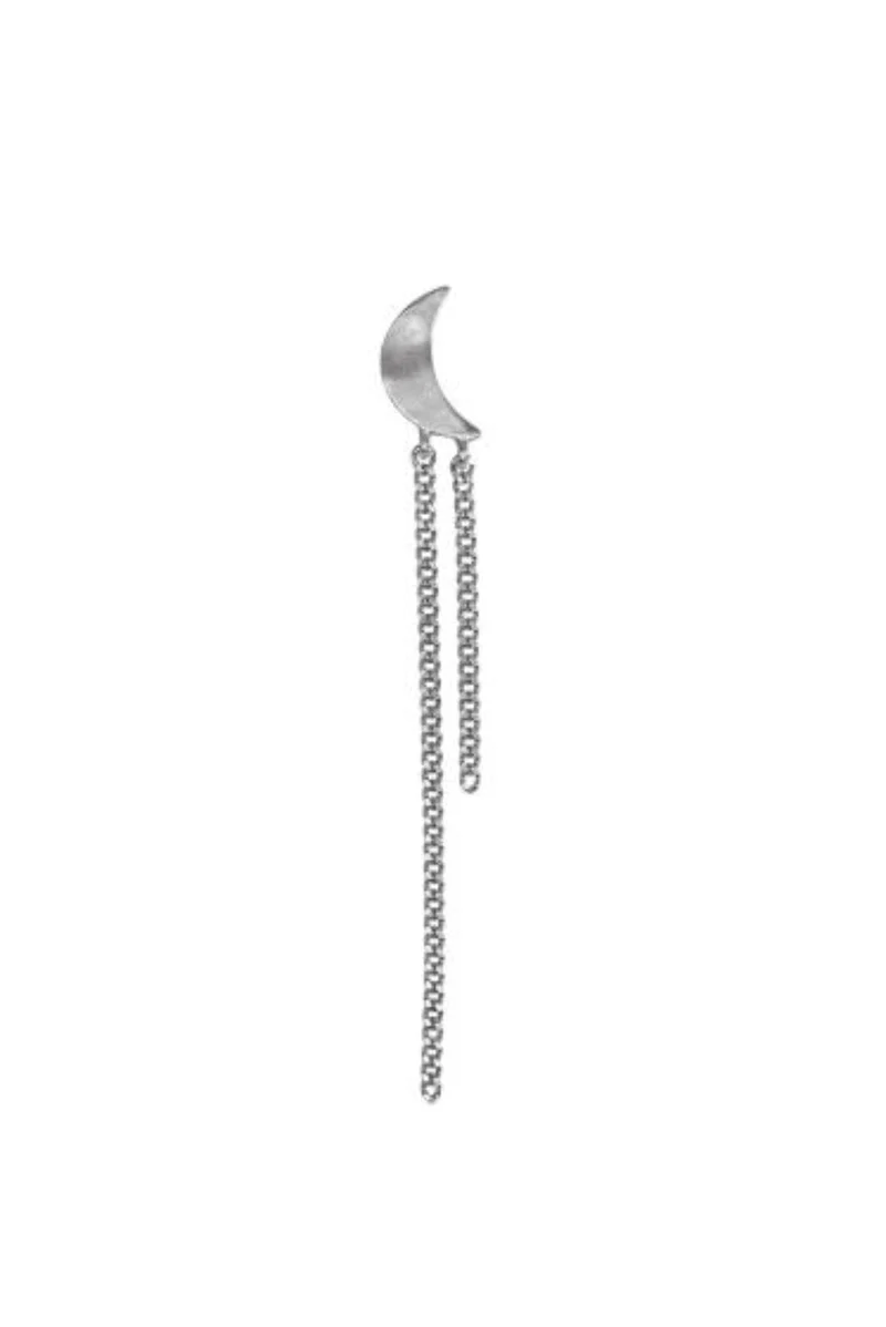 Stine A - Petit Bella Moon Earring With Two Chains Silver - Single - 1415-00-S