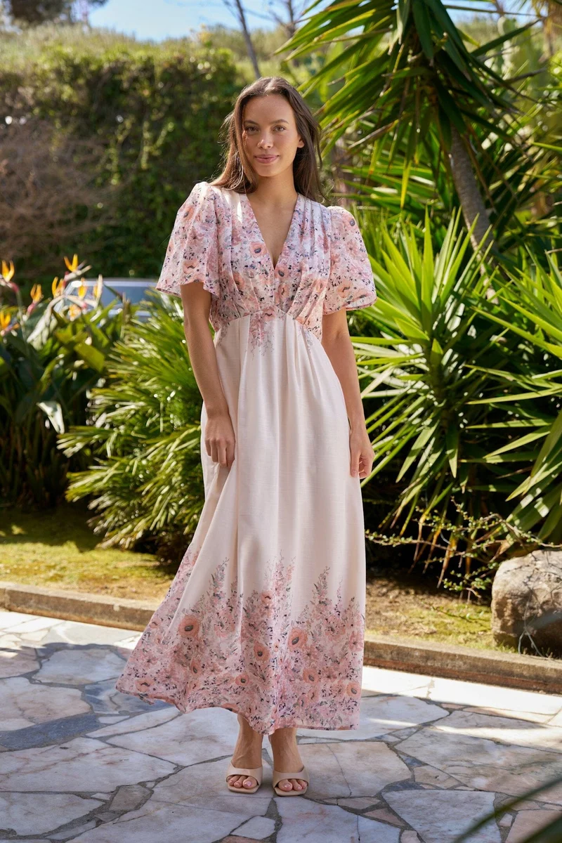 Neo Noir - Serna Flower Print Dress 166177 - 679 - Burned Powder