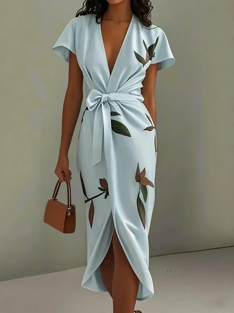 Chloe | Midi Wrap Klänning V-Hals Blommönster