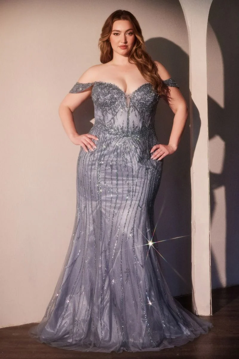Paljett Off The Shoulder Gown By Ladivine CC341C - Kvinnor Aftonklänning - Curves