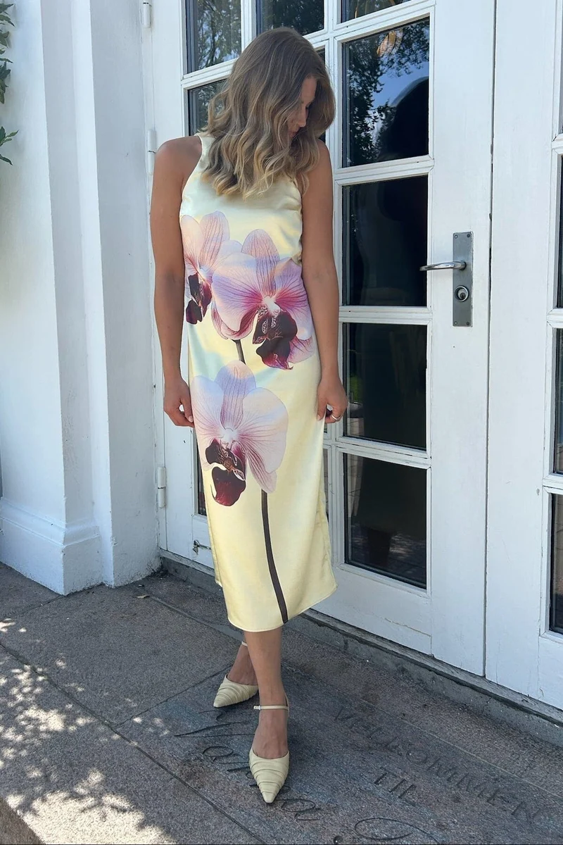 YAS - Yasorchida Satin Long Dress - 4954423 Anise Flower Orchida Aop