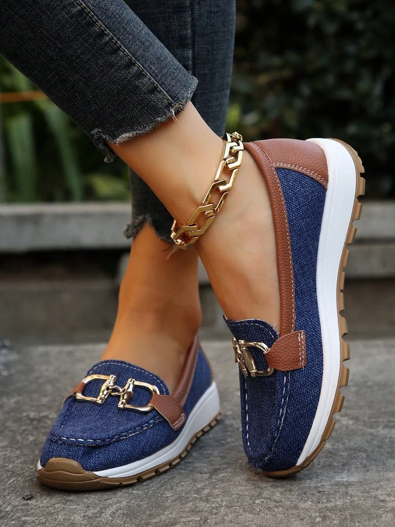 Emma | Damens Platta Loafers Slip-On Spänne Komfort Gångskor