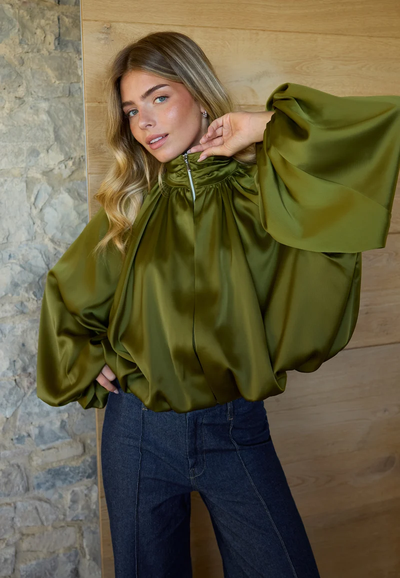 Bubble Hem Satin Jacket