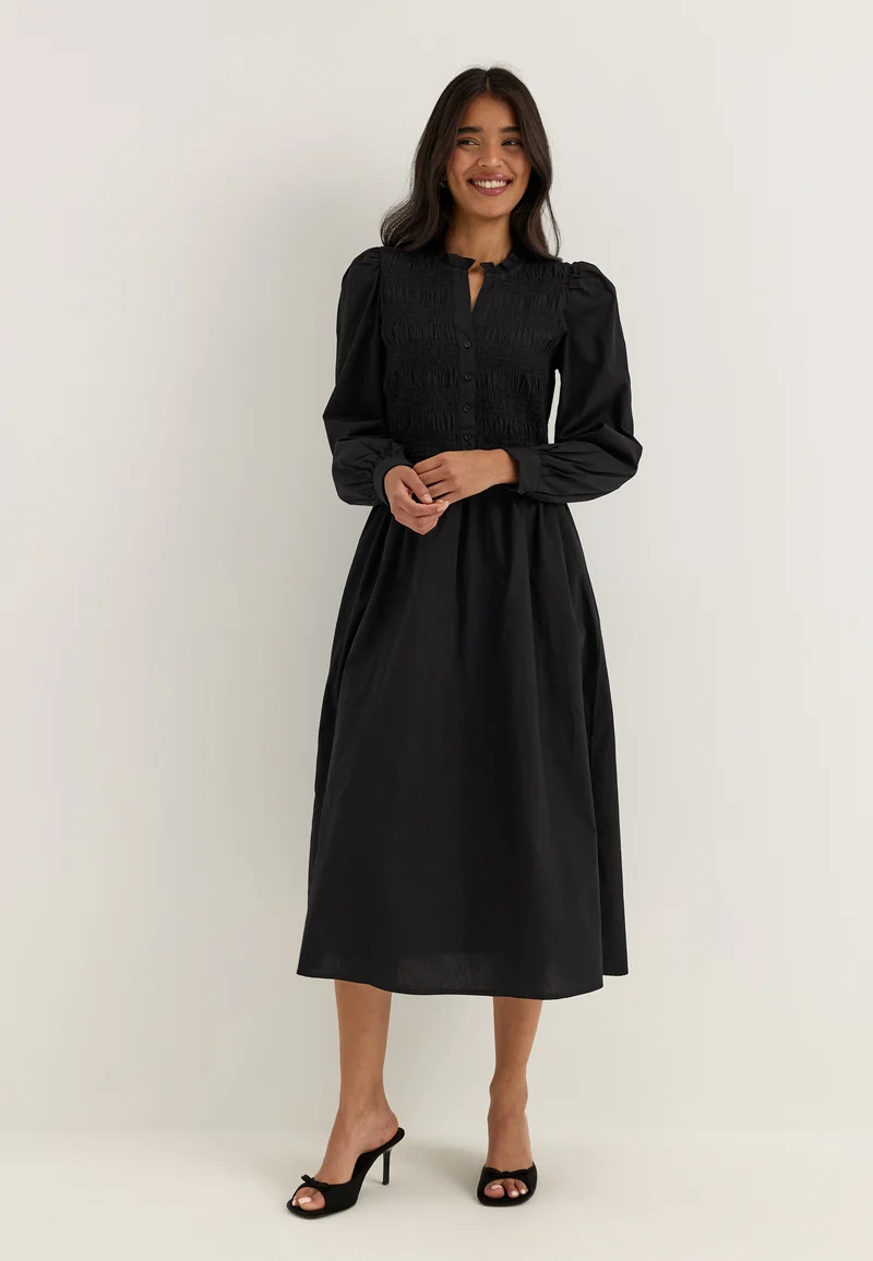 V-neck Cotton Smock Dress