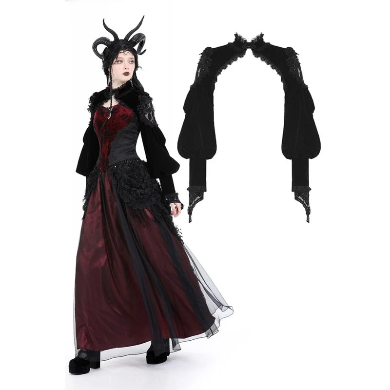 Gothic Lantern Sleeved Lace Splice Velvet Cape för kvinnor