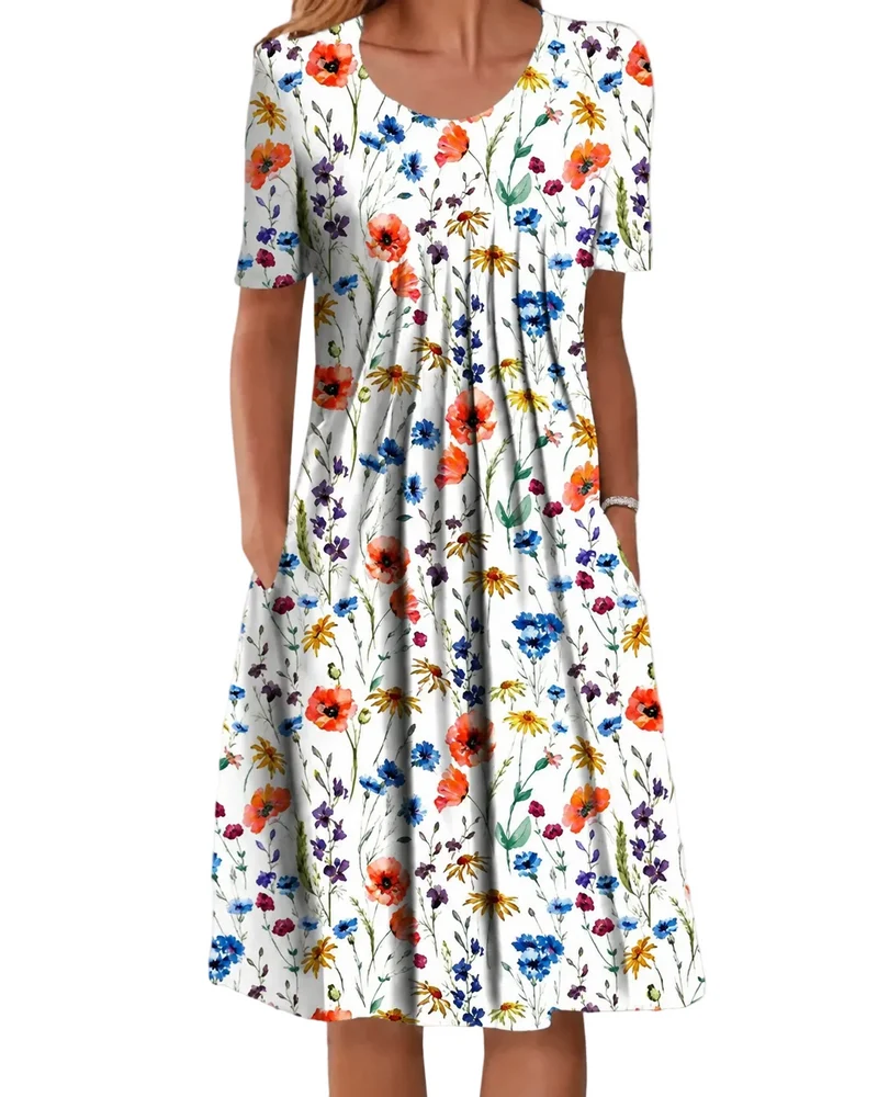 Kvinnors Midi Klänning Blommig Stil