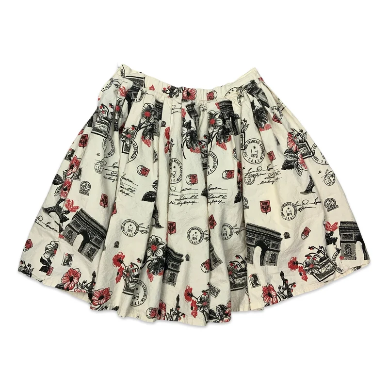 Vintage White Black & Red Pleated Skirt 10