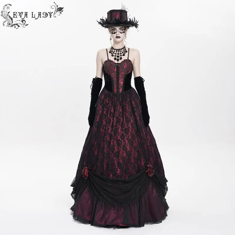 Damklänning med gotisk jacquardmönster och blommig pärlmönster, lång underklänning, bröllopsklänning