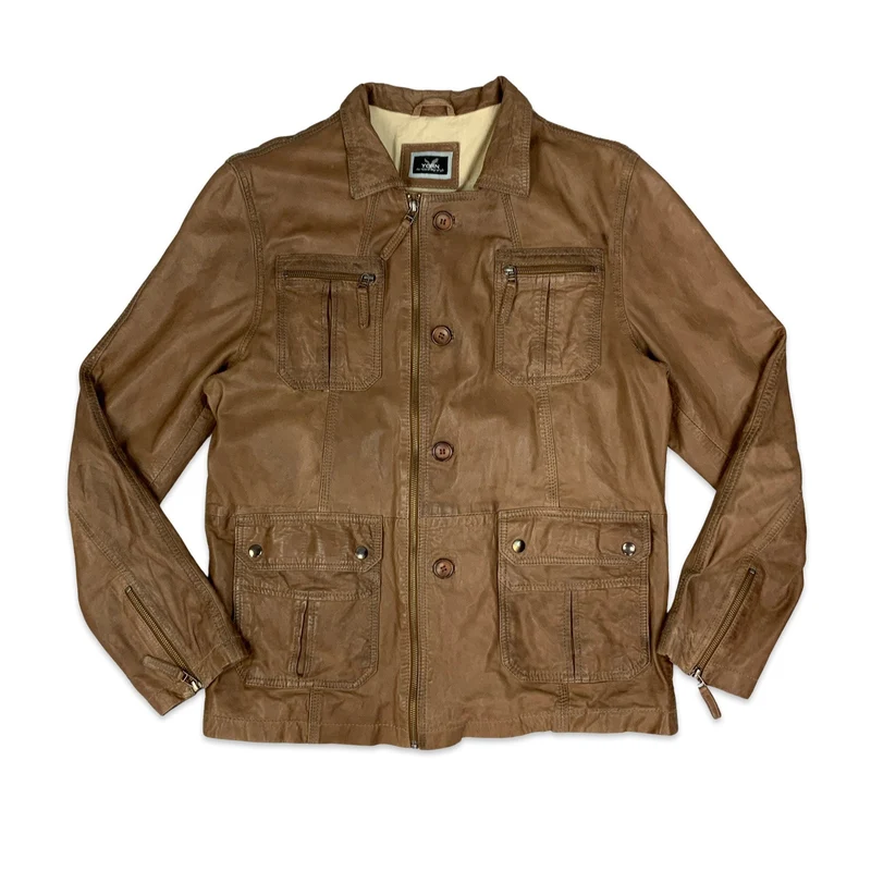 Vtg Y2K Yorn Soft Brown Leather 4 Pocket Jacket M