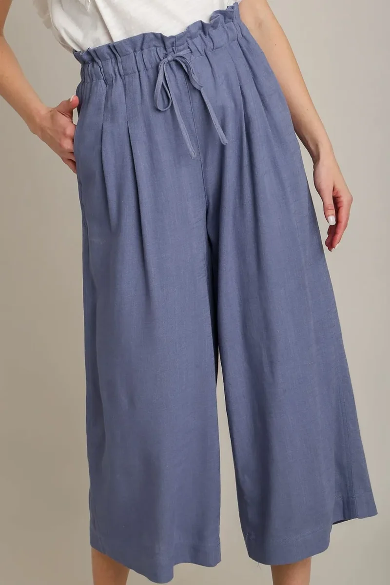 Umgee Linnebyxor i Full Size med Vid Passform och Dragsko, Plus Size