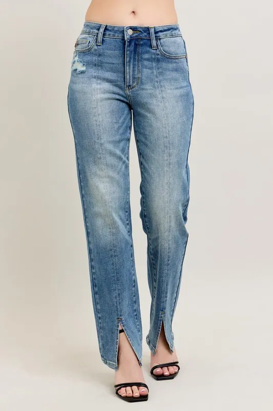Judy Blue Full Size High Waist Vintage Wash Framsöm & Split Rak Plus Size