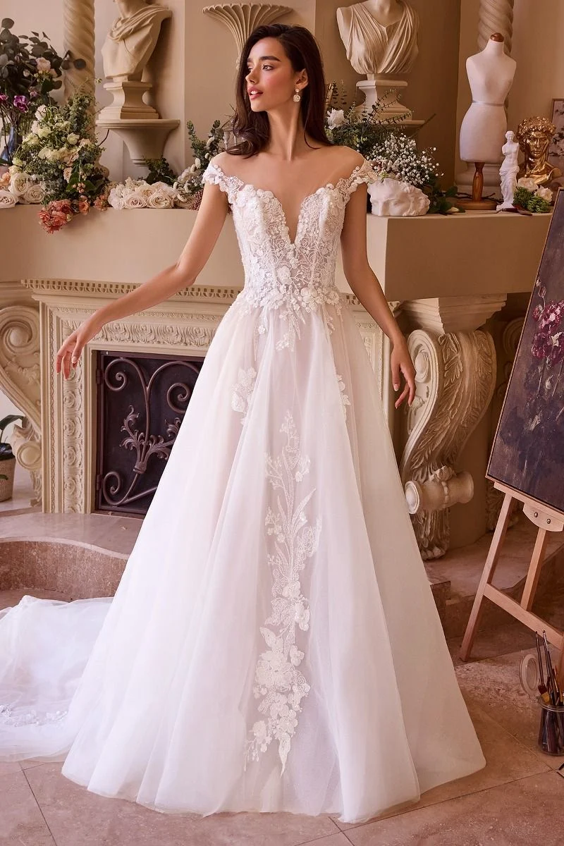 Illusion urringning brudklänning i lager i tyll av Andrea & Leo Couture WL038 - Speciellt tillfälle