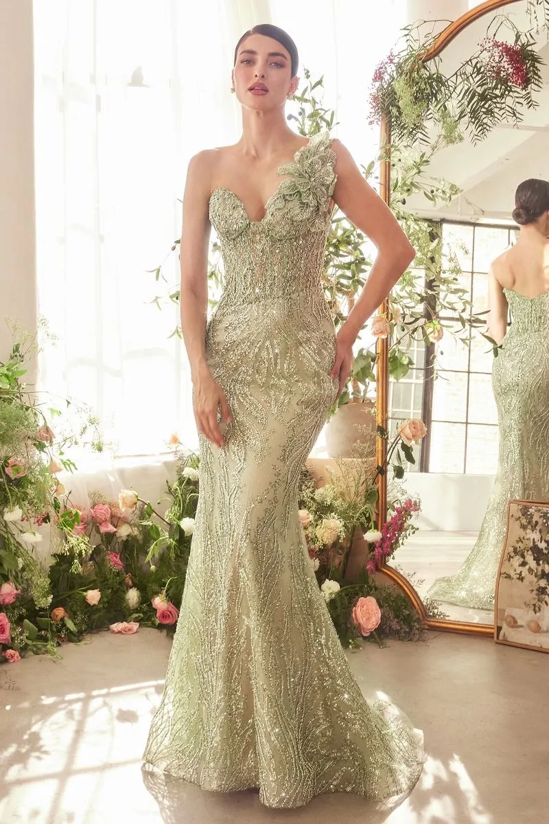Beaded One Shoulder Sjöjungfruklänning av Andrea och Leo A1392 - Speciella tillfällen/kurvor