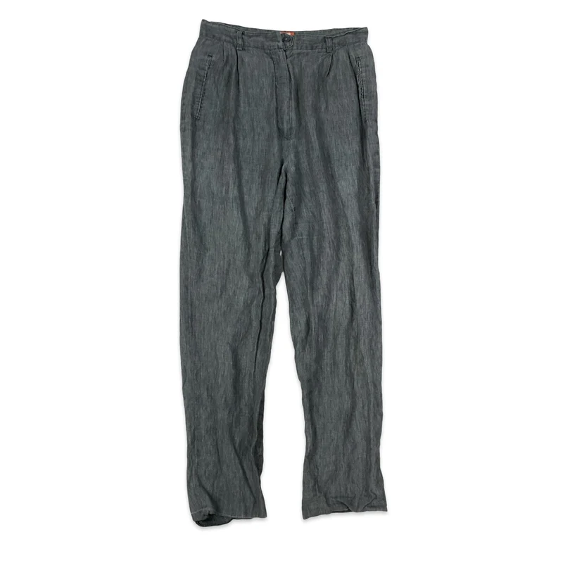 Pleated Grey Linen Trousers 8 10