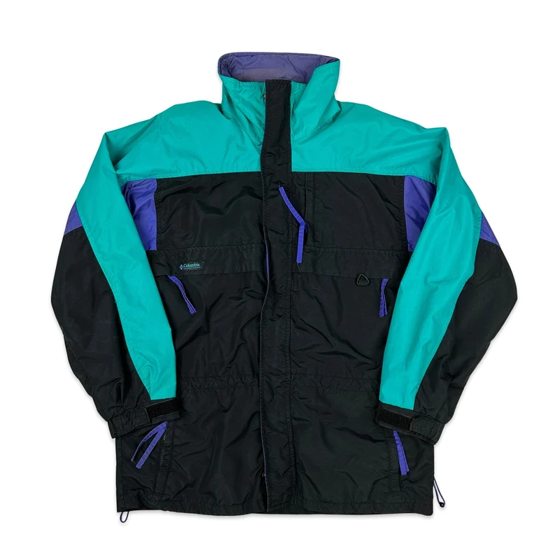 Vintage 1990s Columbia Black Green Purple Waterproof Jacket Windbreaker Extra Large