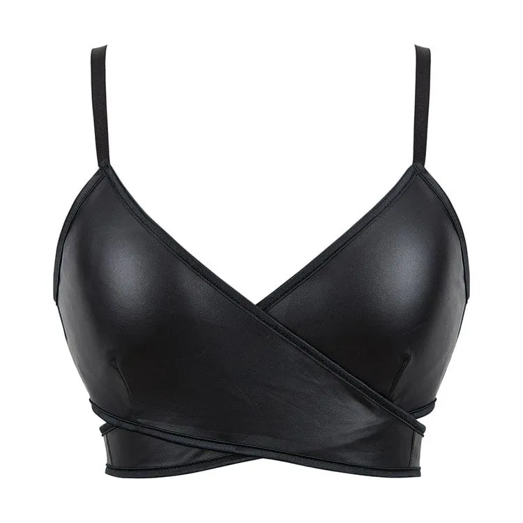 Dam-bustier med korsband och konstläder