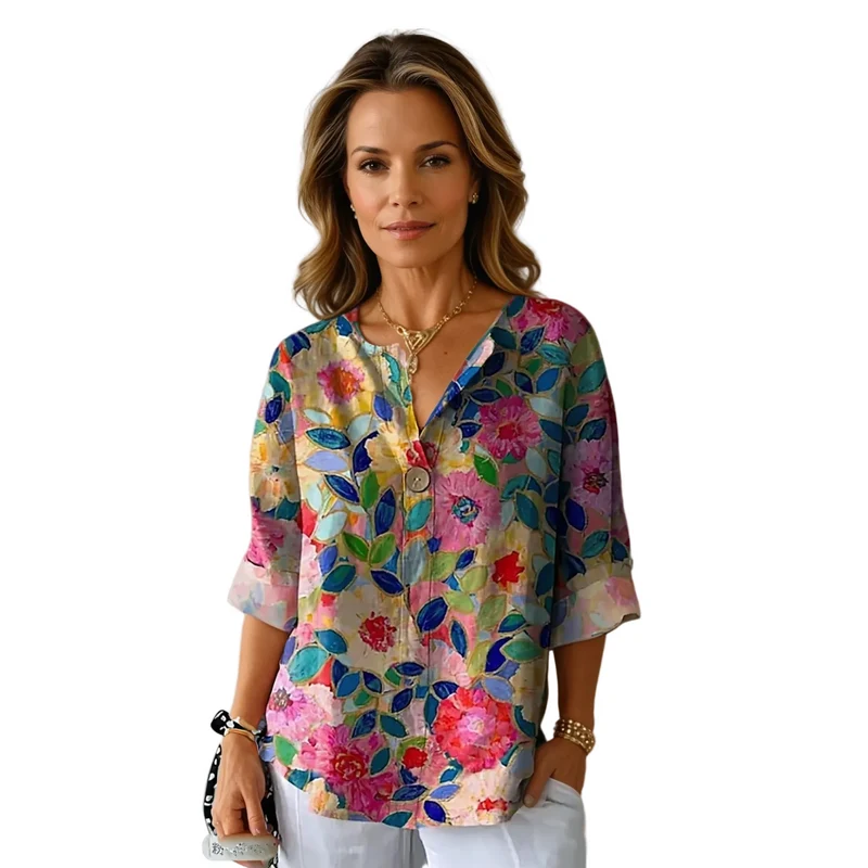 Dam Blus Blommönster Chic
