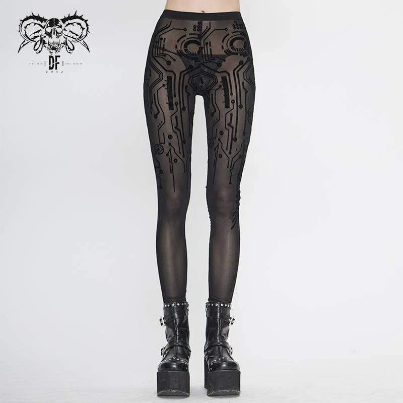 Gothic Svart Sexiga Net Spets Leggings för kvinnor