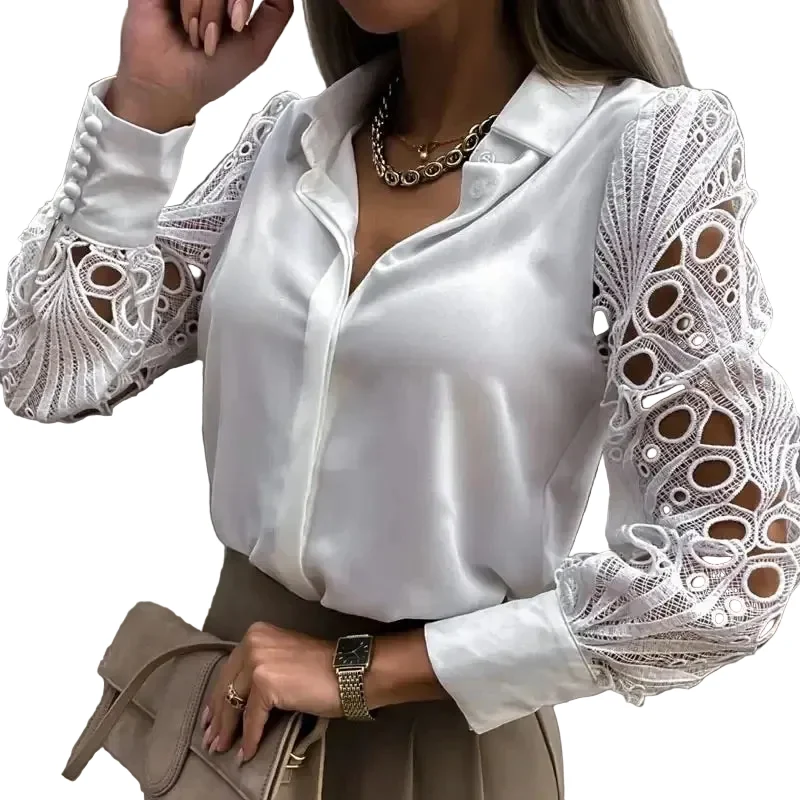 Damblus med Spetsdetaljer Vintage Stil