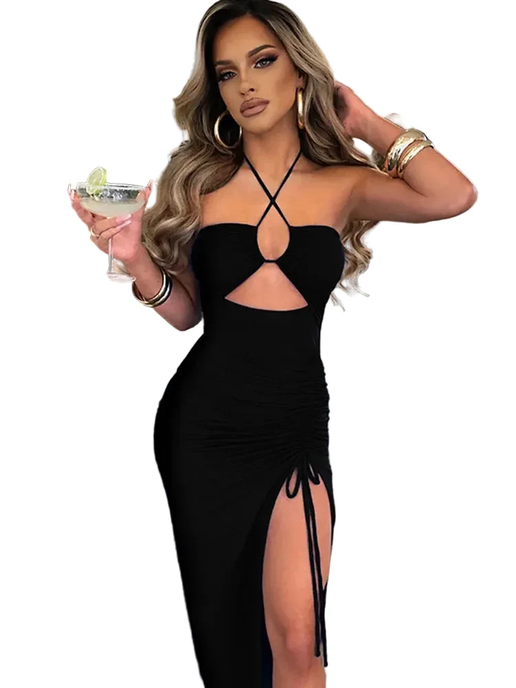 Kvinnors Midi Klänning Rygglös Bodycon