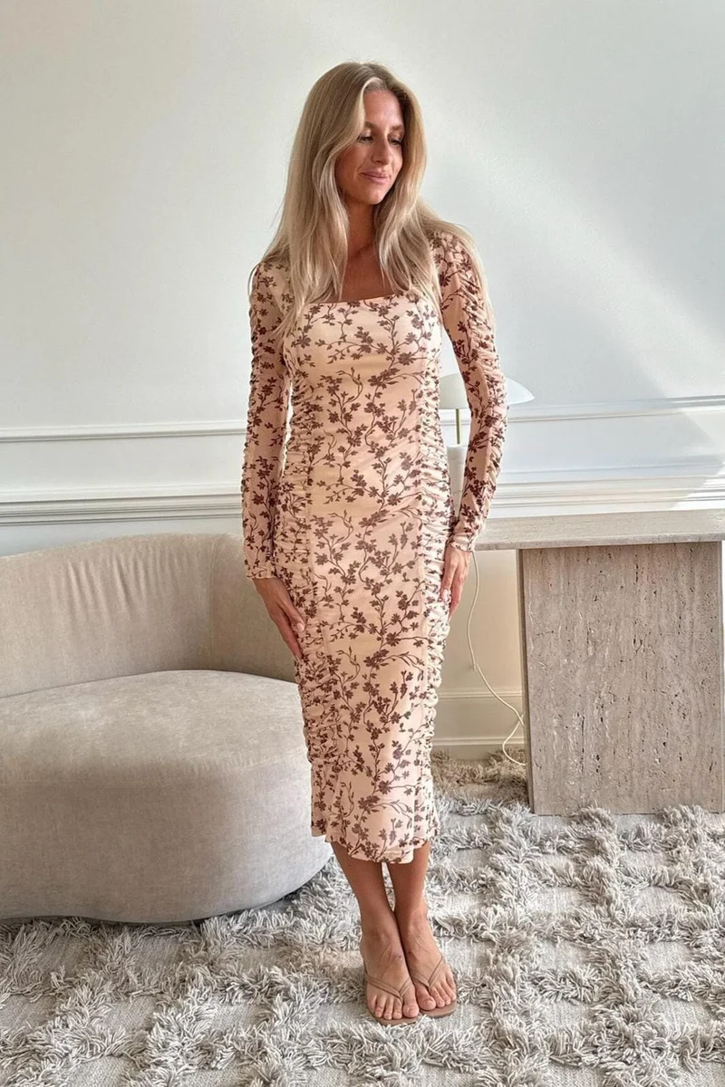 BYIC x Molly&My - Roseic Mesh Dress A23989 - Brown Flower Print