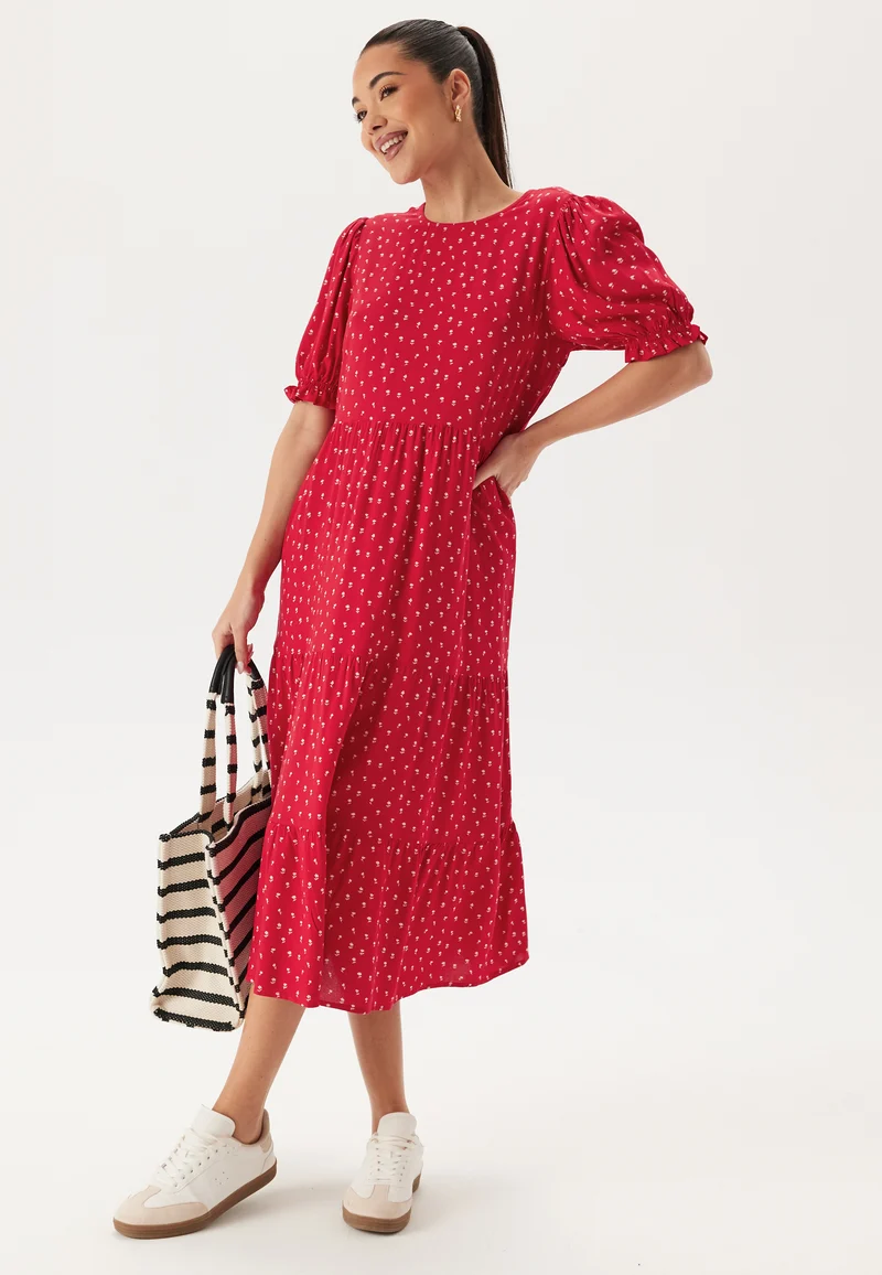 Puff Sleeve Viscose Midi Dress