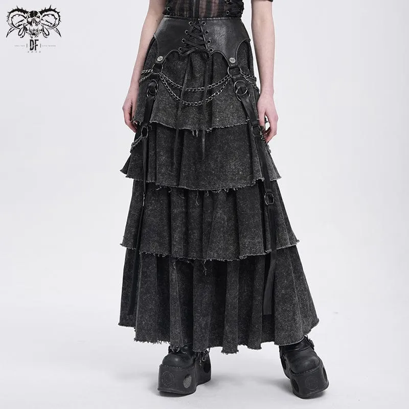 Kvinnors Punk Distressed Layered Snörkjol