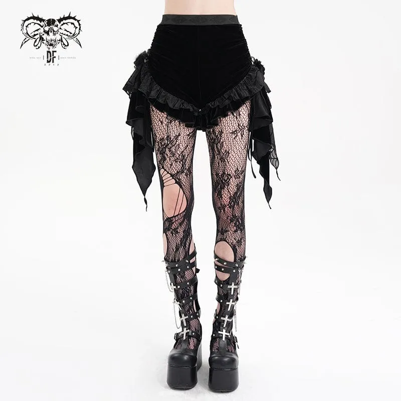 Gothic Rufsig Mesh Plumed Shorts för kvinnor