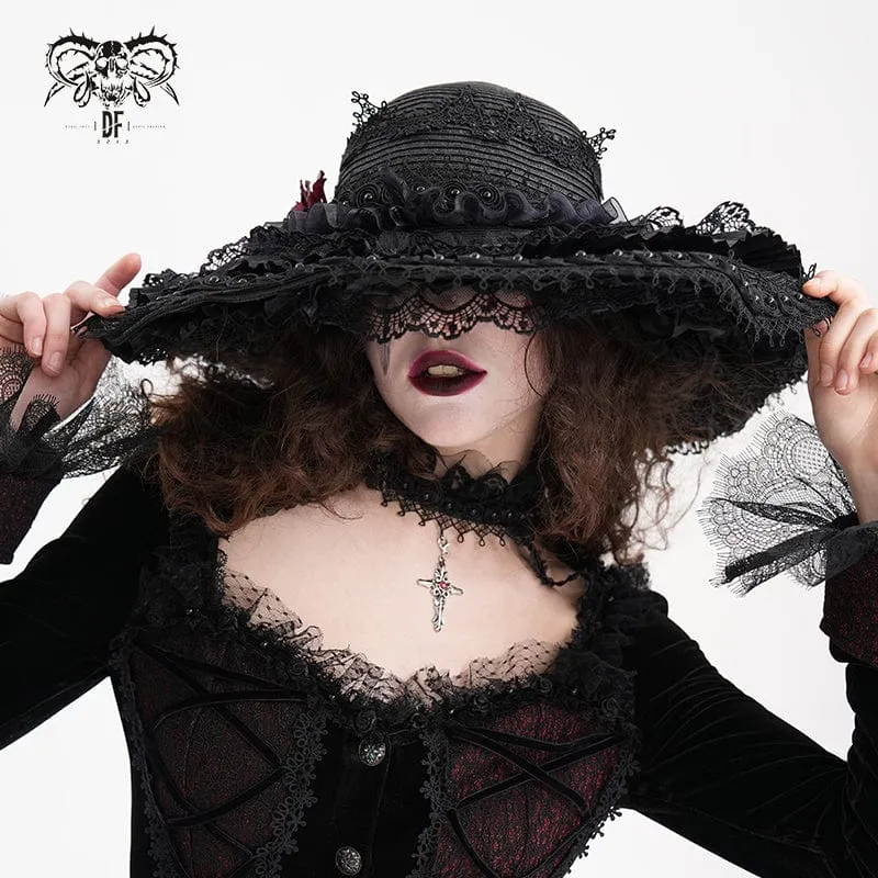 Gothic Rose Spets Mesh Hattar för kvinnor