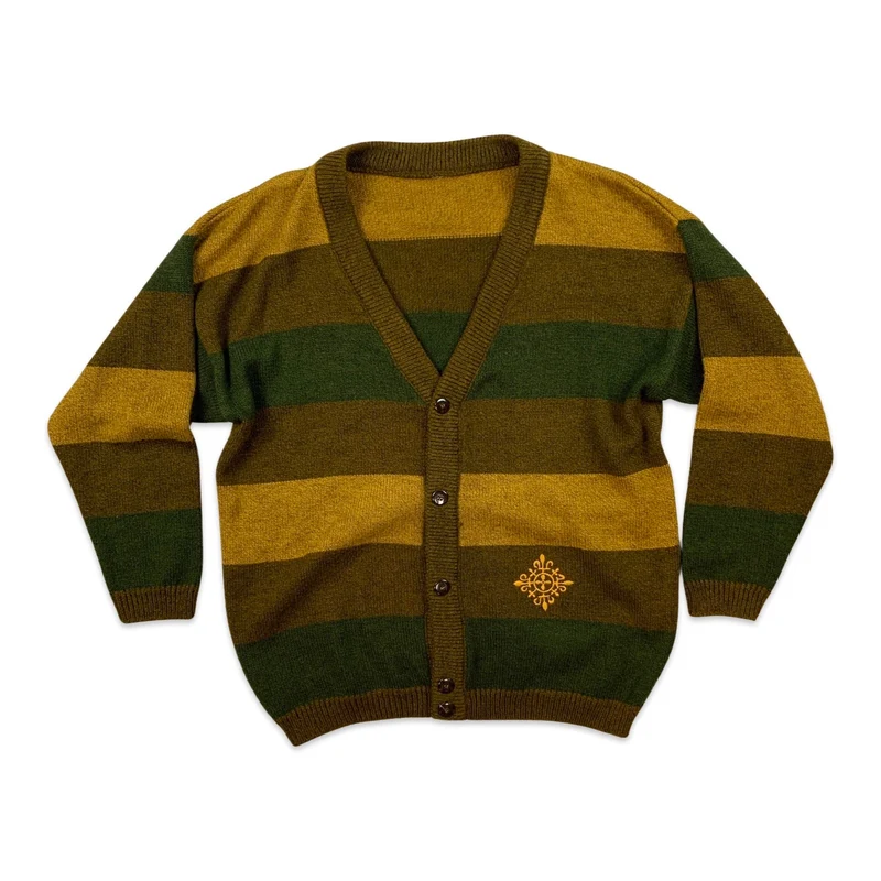 Vintage 80s Brown Orange & Green Striped Cardigan L XL