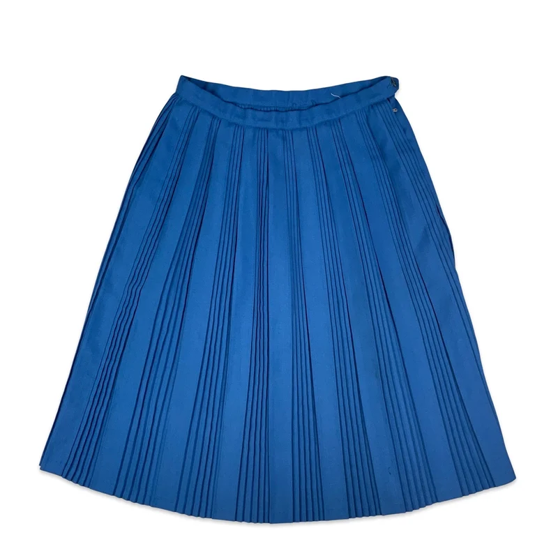 Vintage Blue Pleated Midi Skirt 6